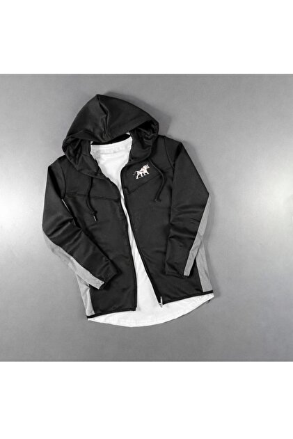 Bull Printed Scuba Zippered Black Gray Jacket