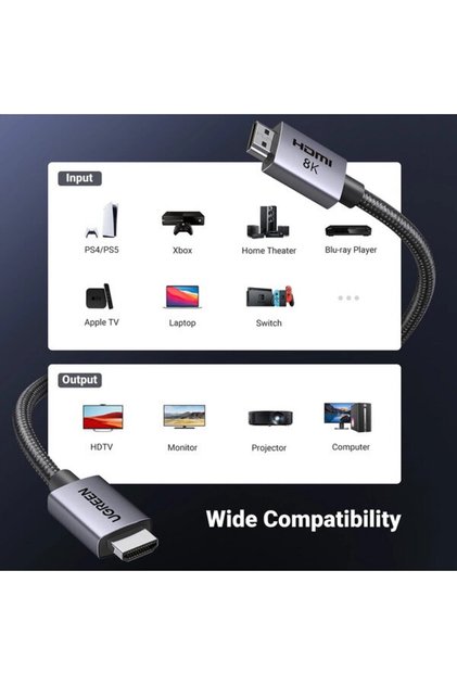 Кабел HD171 с HDMI 2.1 8K сертифицирани конектори, дълъг 2 м - сив