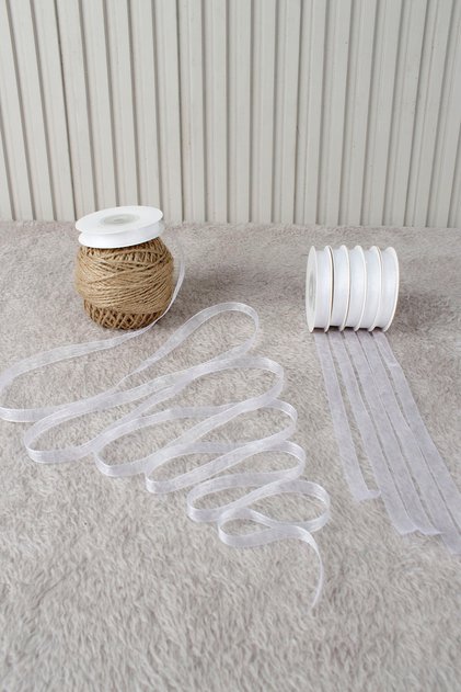 White Organza Tulle Ribbon 1 cm 22 Meters - Bundle, Wedding, Engagement, Dowry, Gift, Decoration, Party
