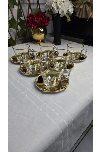 Butterfly collection çelik gold tabaklı çay takımı