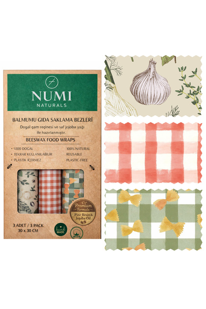 Balmumu Gıda Saklama Bezleri – Premium 3’lü Set (30×30 cm) - Rustic Pantry Serisi