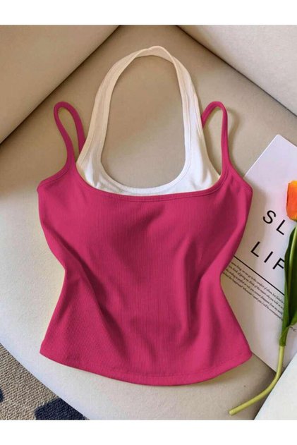 Women's Halter Neck Double Color Strap Crop Blouse