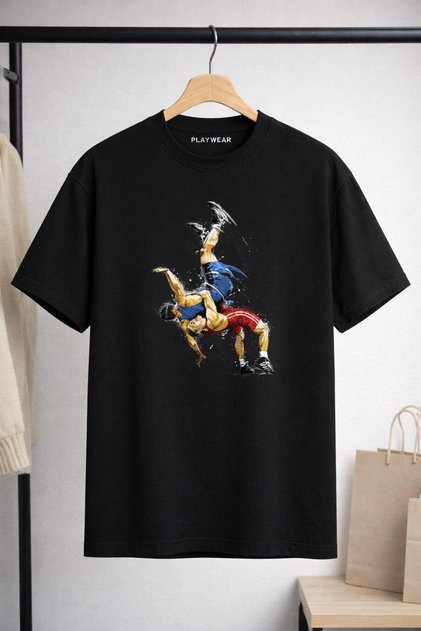 Play Wear Unisex Round Neck Wrestling Printed White T-Shirt - Tshirt