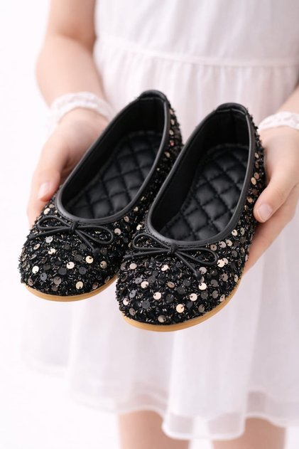 Girls' Daily Ballet Flats with Bow Detail, Soft Comfortable Sole