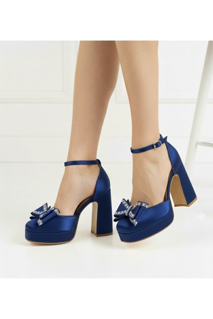 Satin Platform Heeled Evening Dress Shoes 10cm - Feli̇syabuti̇k