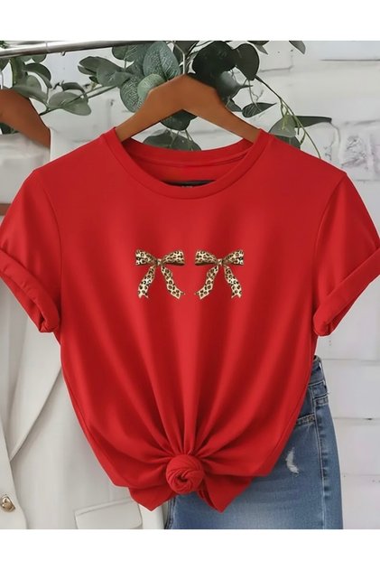 Double Leopard Ribbon Printed Unisex Women'S/Men's Oversize Crewneck T-Shirt