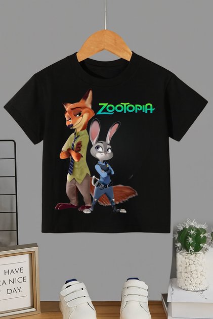 Zootopia Printed Black-White Unisex T-Shirt
