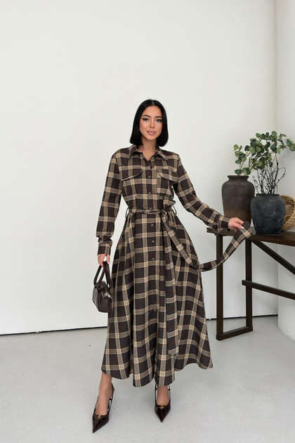 plaid belted shirt dress Plaid Belted Long Sleeve Shirt Dress
