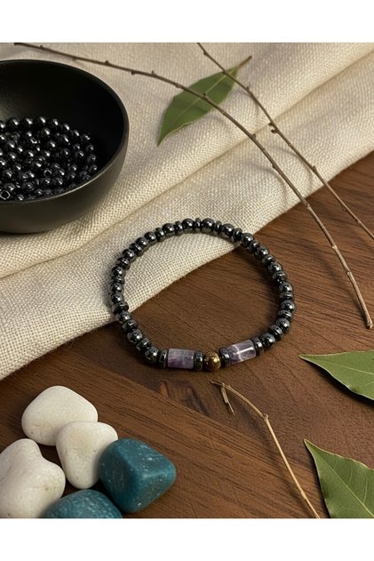Amethyst & Hematite Natural Stone Bracelet