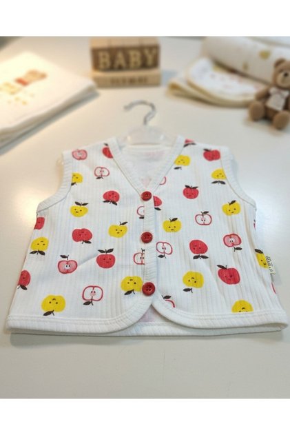 Baby Girl and Boy Apple Printed Corduroy Combed Cotton Vest for 3-6-9-12-18-24 Months