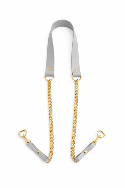 Gold Color Chain Bow Model Bag Strap – Gray Leather, Hooks Included, 120 cm Length