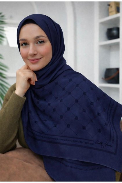 Cotton Polyester Liva Shawl with Tok Duruşlu (Dark Blue) 5345-09