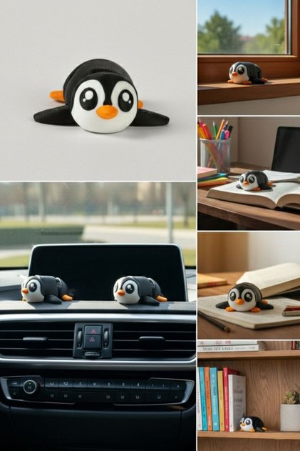 Sevimli Penguen Tasarımlı 3D Karakter - Oto Torpido ve Ev Aksesuarı