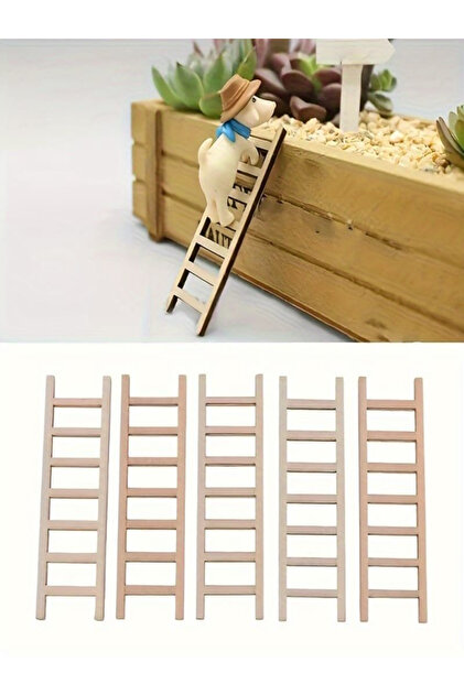 Ahşap Dekoratif Minyatür Oyuncak Merdiven Boyanabilir 12 cm x 4 cm