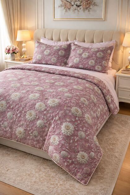 Cotton Satin Digital Printing Floral Detailed Double Duvet Cover Set 6 Pieces