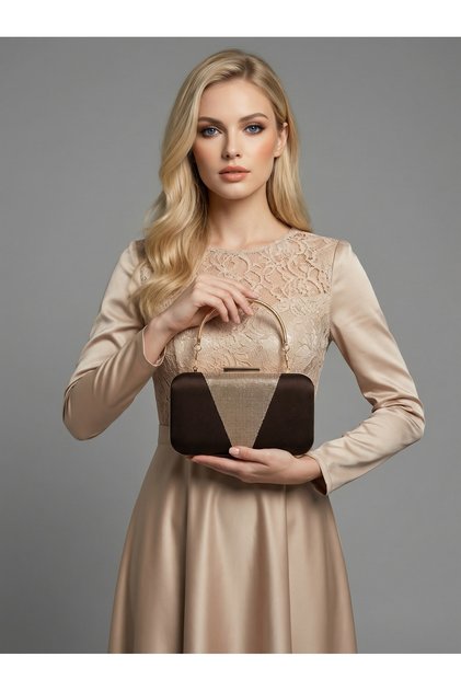 Brown Z.A.R.A. Satin Crystal Stone Embroidered Chain Women's Evening Dress Bag Wedding Engagement Graduation