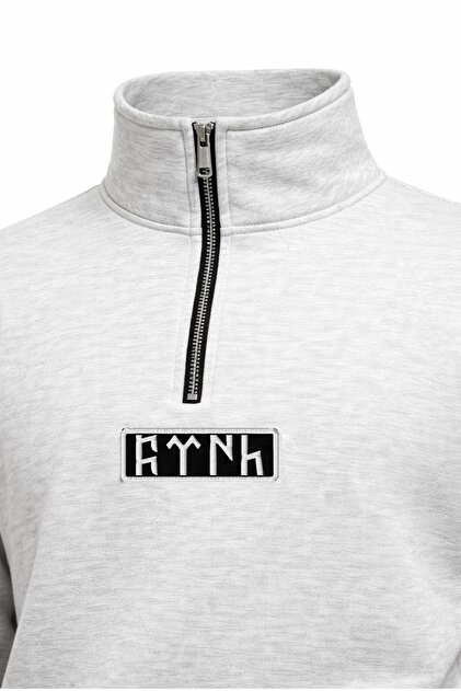 Göktürkçe Embroidered Half-Zip Sweatshirt with the Word'Turk'
