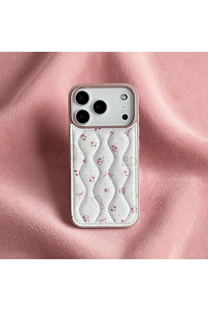Iphone 17 Pro (6.3 inç) Uyumlu Kapitone Çiçek Desenli Puf Kılıf Özel Kutulu