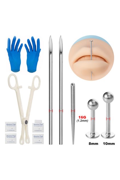 Labret, Lip Piercing Jewelry OT14045-8MX Body Piercing Kit Surgical Steel Threaded Taper Pin Needles
