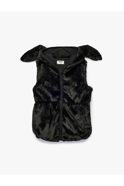 Rabbit Ear Detailed Sleeveless Hooded Fur-Look Vest