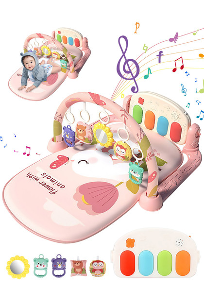 Baby Play Mat Baby Gym,Funny Play Piano Tummy Time Baby Mat with 5 Infant Sensory Baby Toys