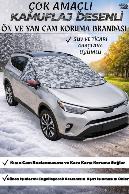 KAMUFLAJ DESENLİ ÖN VE YAN CAM GÜNEŞ VE BUZ KORUMA BANDI-SUV VE TİCARİ ARABALARA UYUMLU
