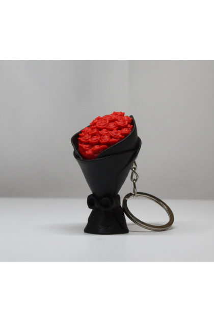 3D Keychain with Black & Red Rose Bouquet Design - Stylish Gift Accessory for Your Sweetheart