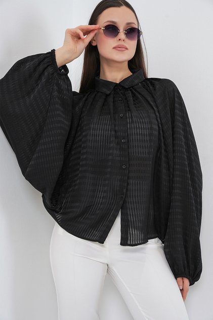 Women's Bat Sleeve Oversize Shirt 20368 - Black