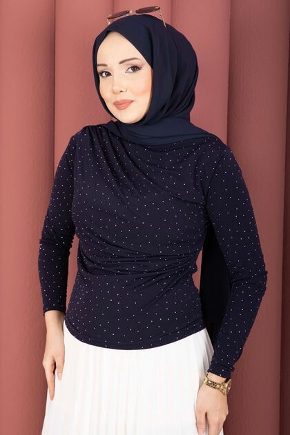 Stone Detailed Sandy Body Navy Blue