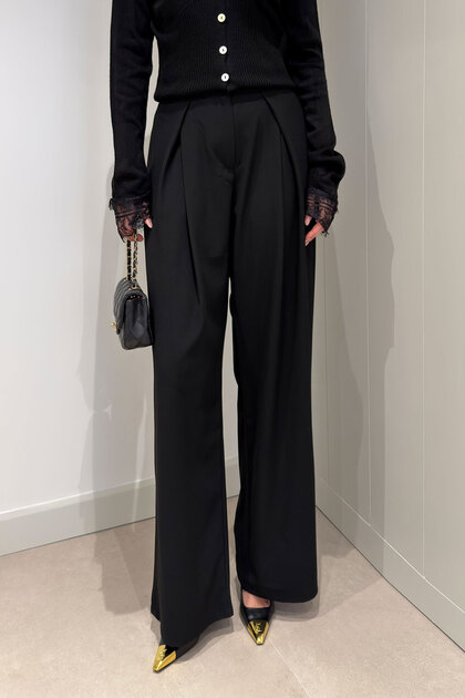 A Pile High Waist Palazzo Trousers - Black