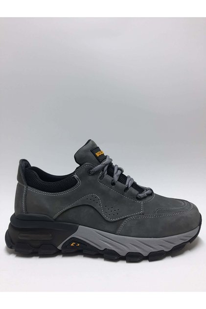 Genuine Leather Gray Nubuck Lace-Up Non-Slip Rubber Sole Winter Men's Shoes