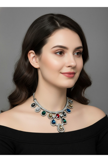 Showy Multi-Colored Drop Stone Necklace – Women's Evening Dress Jewelry