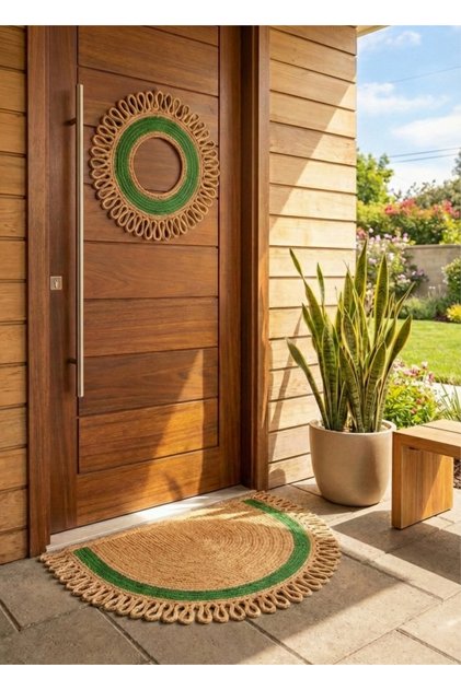 Rustic Jute Welcome Set of 2 Natural Door Mat Door Decoration Wreath Semicircular Doormat