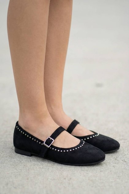 Black Women's Buckled Elastic Easy-To-Wear Summer Dowry Bundle Ballet Flats B73Ynav