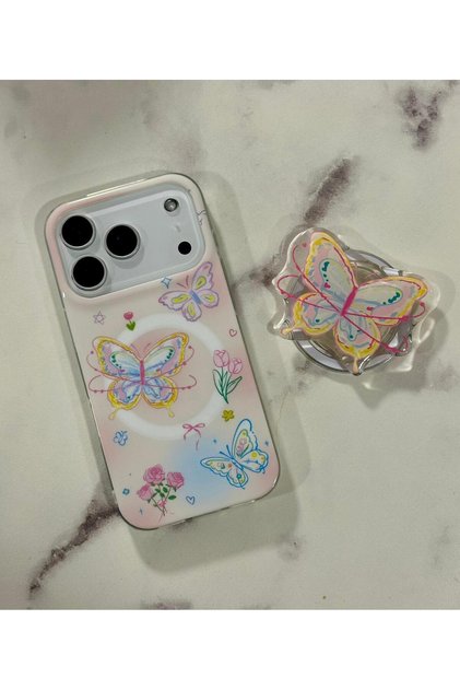 Butterfly character magsafe popsocket stand phone case compatible with iphone 17 pro max