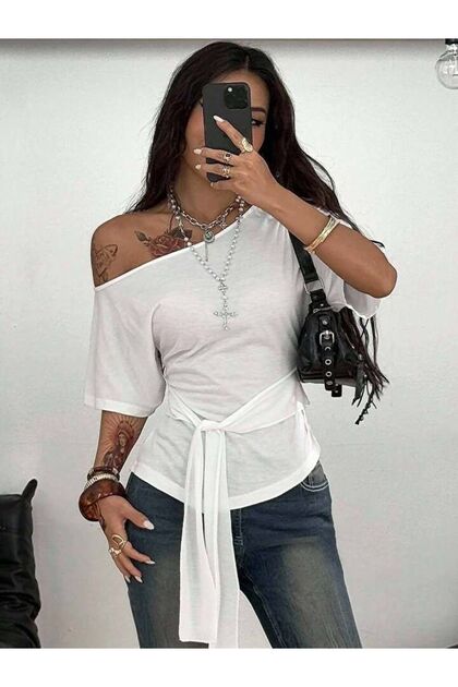 Women's Boat Neck Tie-Waist T-Shirt