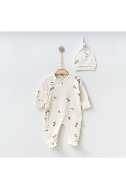 Olive Printed Unisex 100% Cotton Sleep & Daily Jumpsuit with Booties and Gloves