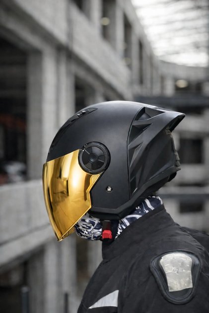 AIRFLOW 2 MAT SİYAH KASK - GOLD VİZÖR + SPOİLER