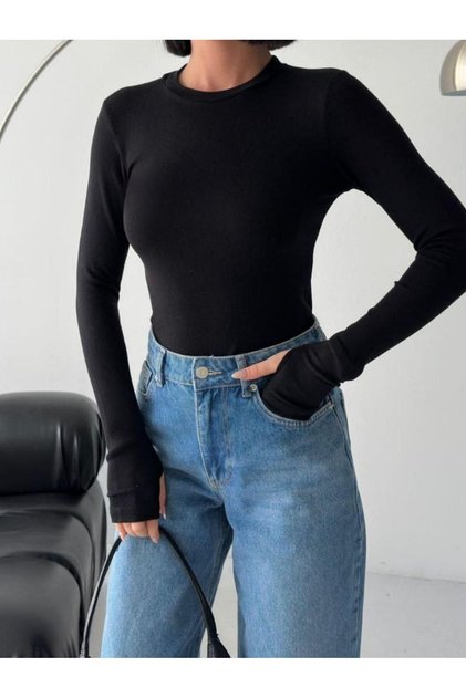 Women's Circular Neck Modal Cotton Finger-Through Body Blouse