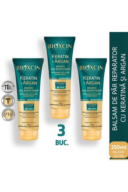 Keratin Argan Balsam Reparator 3x250 ML pentru Par Deteriorat si Uscat