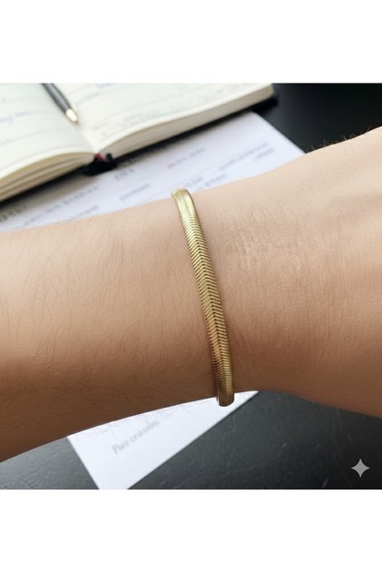 Women's Herringbone Gold Color Steel Bracelet Gift