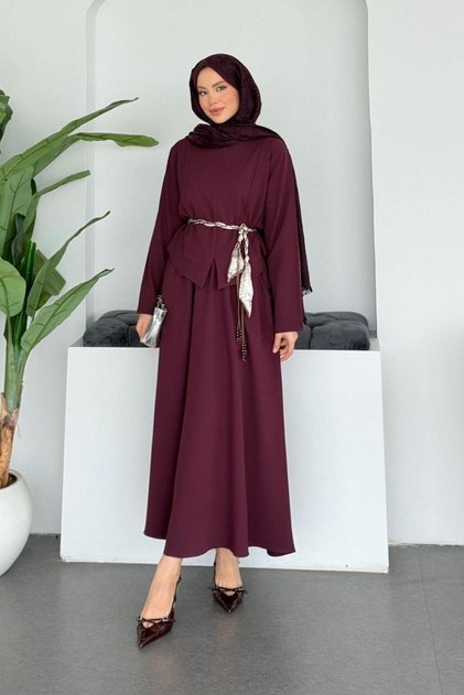 Asian Scarf and Skirt Set, Plum Color