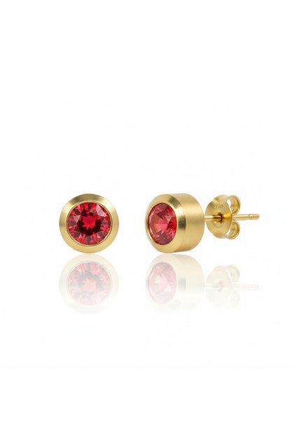 24K G Plated 4mm Bezel Ruby Earrings USA