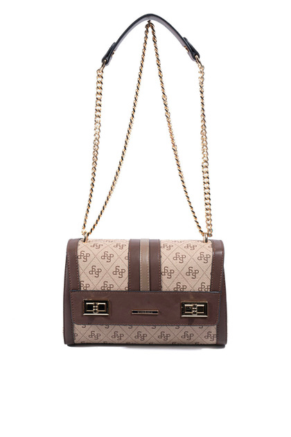 Koyu Bej - Kahve Monogram Kadın Çapraz Çanta SP1139