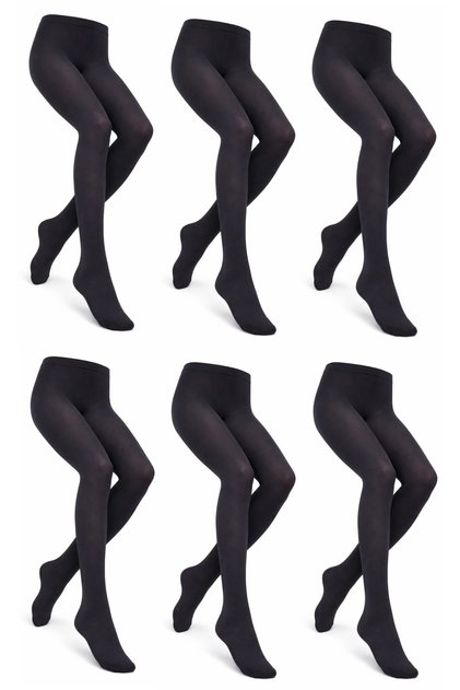 6-Pack Black Girls' School Tights, 50 Micron Girls' Socks, Girls' Socks