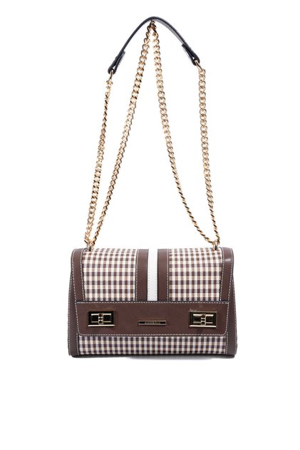 Coffee Yellow - Brown Plaid Line Square Women's Crossbody Bag Sp1139