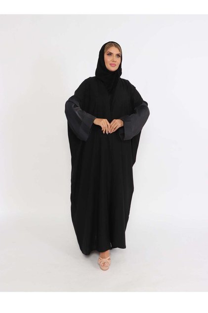 Luxurious Black Royal Abaya - Comfortable Klooash Abaya with Wide, Shiny Satin Sleeves