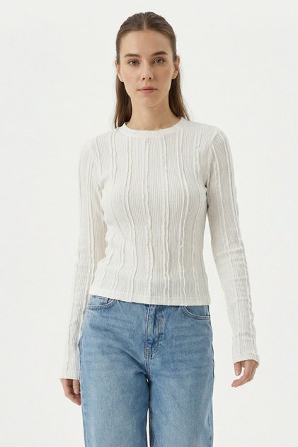 Bdart Ribbed Crew Neck Long Sleeve Blouse