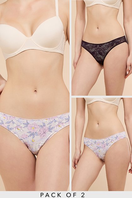Women's Purple 2 Pack Floral Bikini Briefs