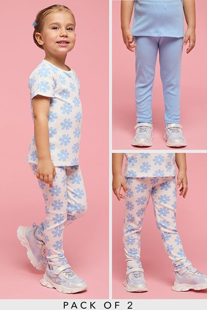 Girl's Multicolor Floral Print Leggings With Elastic Waist